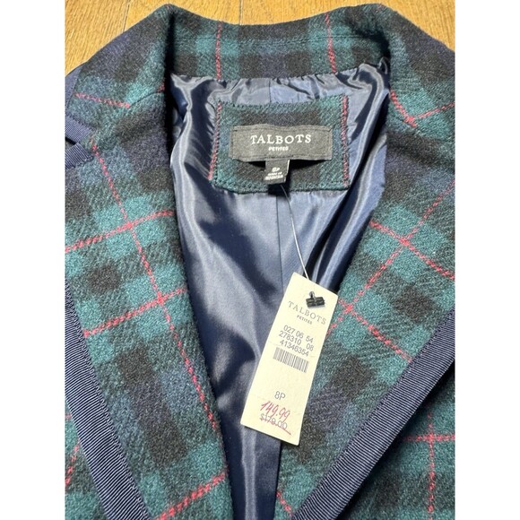 NWT Talbots Tartan Green Plaid Wool Blazer 8P Academia Career Professional - Picture 3 of 7